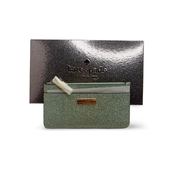 kate spade Handbags - Kate Spade NIB Kenzie Glitter Seawater Wristlet Zip Pouch w/ Box NWT